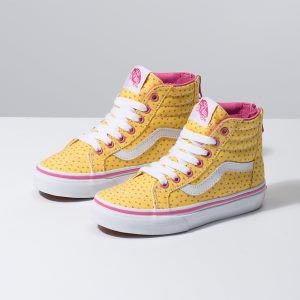 Vans Kiz Çocuk Spor Ayakkabı Hand Drawn Hearts Sk8-Hi Zip Altın/Beyaz | 61898-772